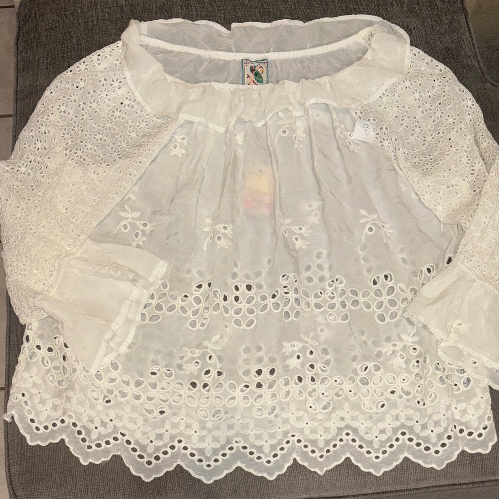 NWT JOHNNY WAS "Lilith" White Off-Shoulder Peasant Top Eyelet Tunic Size XXL - Picture 1 of 7